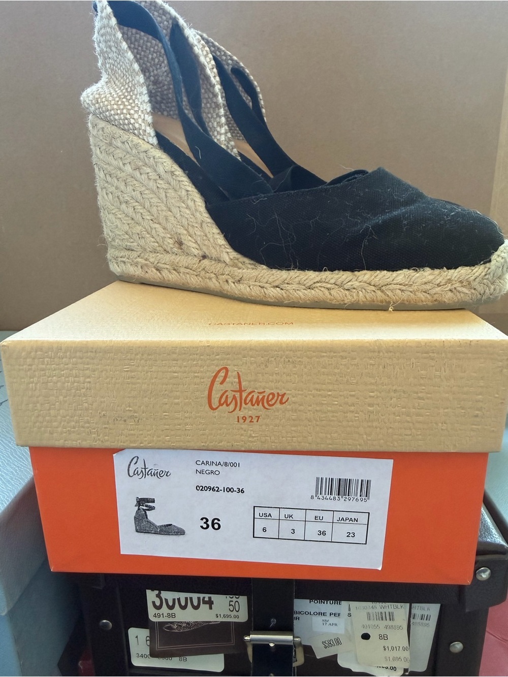 Castaner Black Espadrille Wedge Tie Sandals - Picture 5 of 5